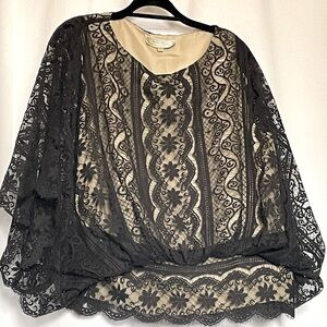 Beyond Vintage black lace with nude underlay top